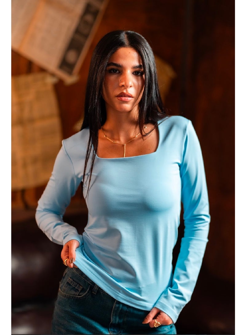 كنزه توب بيزك كم طويل برقبة مربعة - Image 1